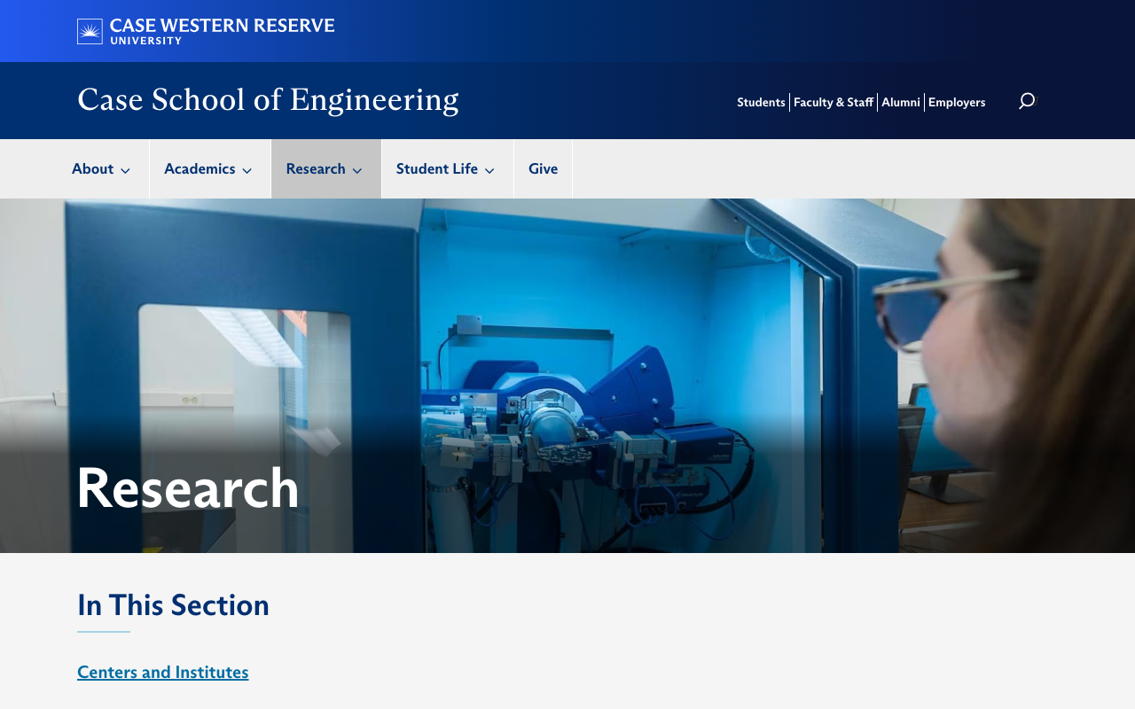 CWRU entity example: Engineering Research screenshot