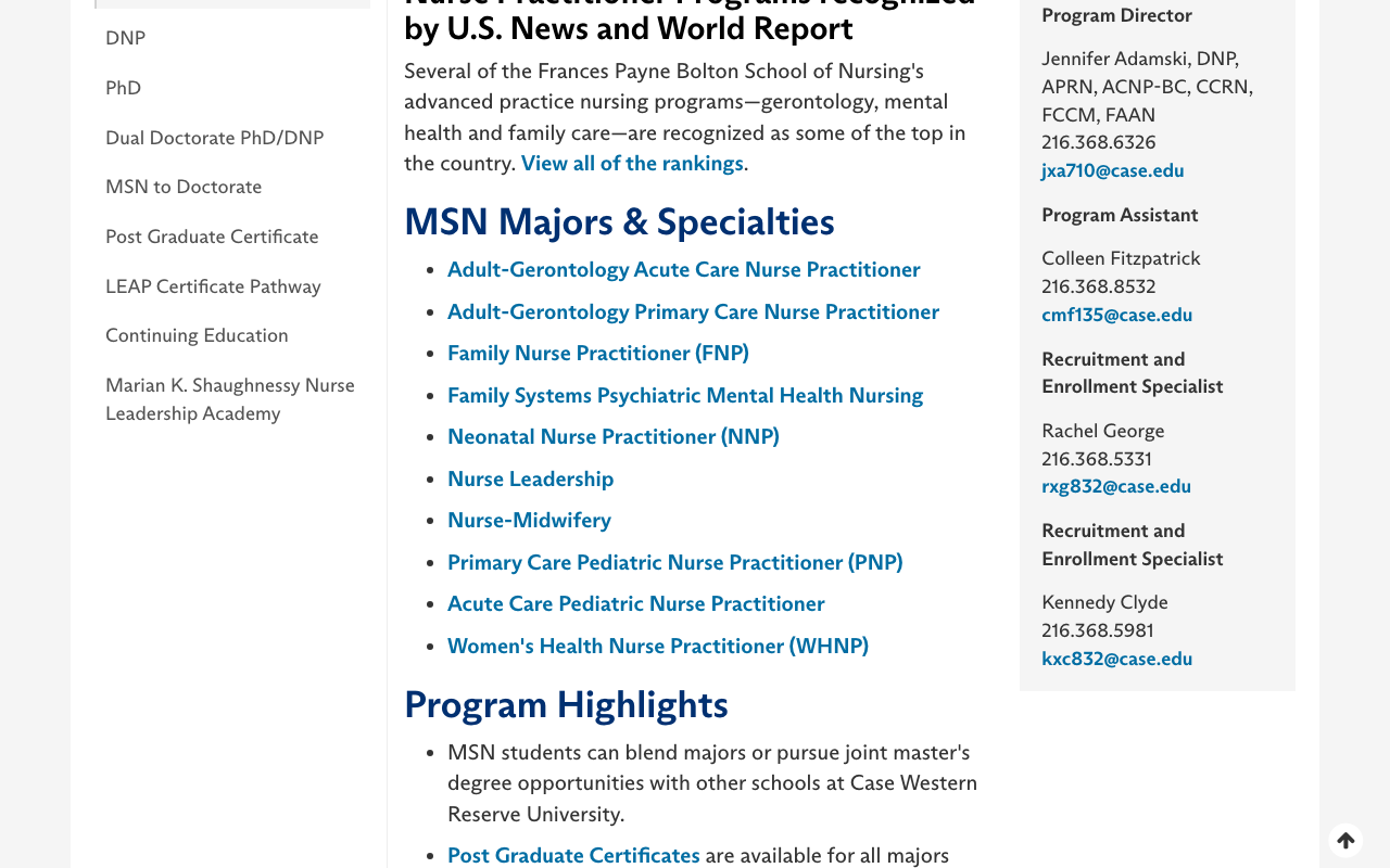 CWRU MSN page example screenshot
