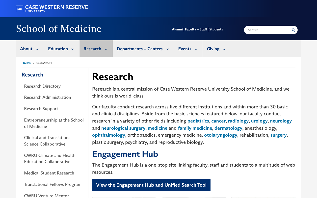 CWRU entity example: Medicine Research screenshot