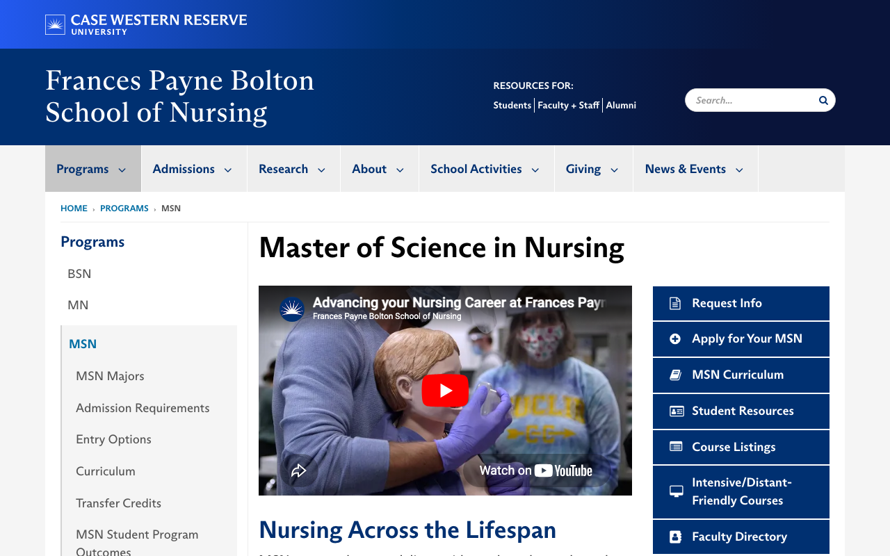 CWRU example: MSN program screenshot