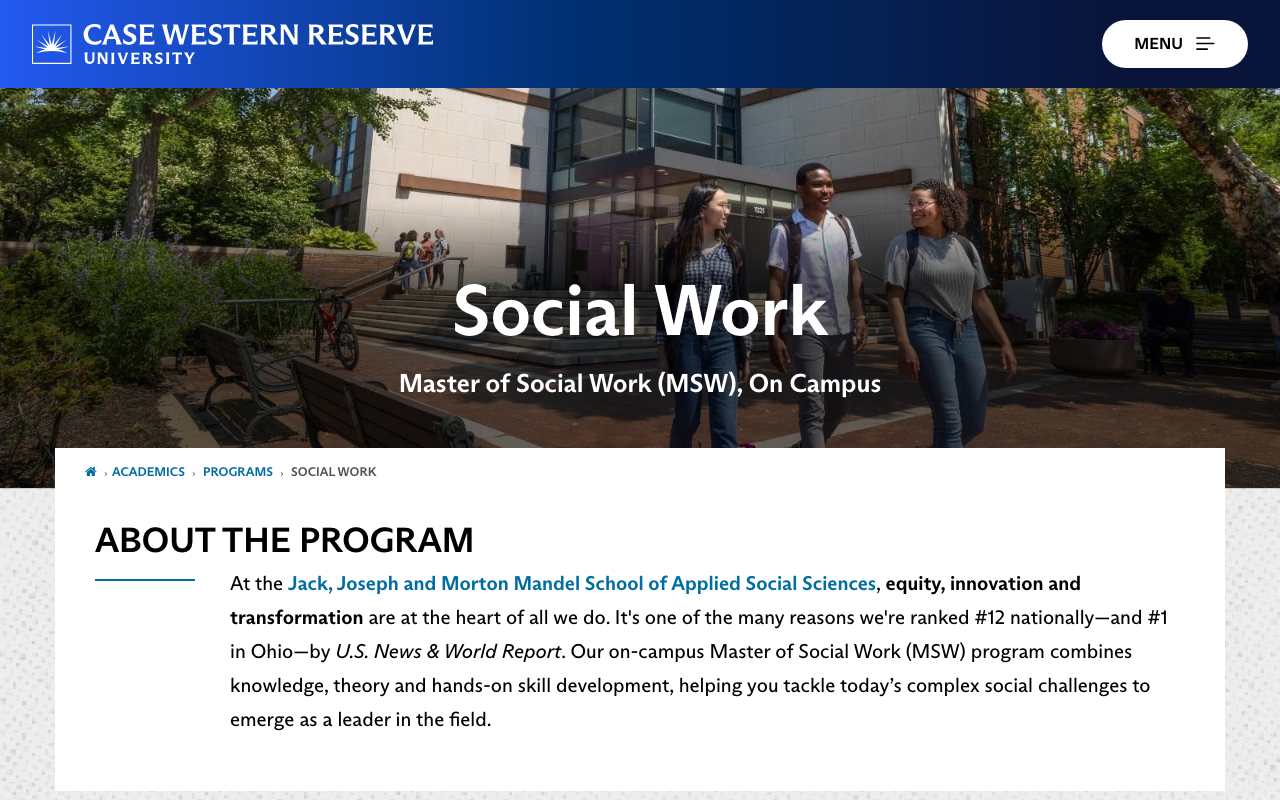 CWRU example: MSW on-campus screenshot