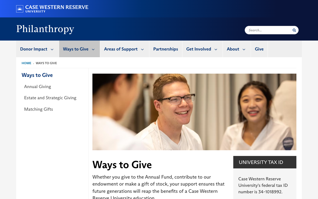 CWRU example: Ways to Give screenshot