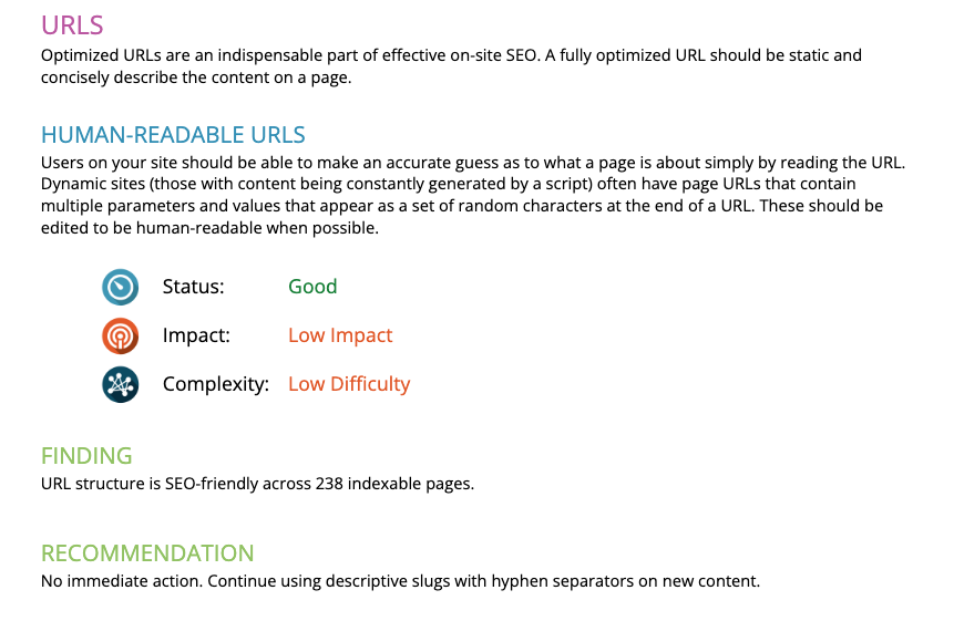 Audit checkpoint example from the UWM SEO audit