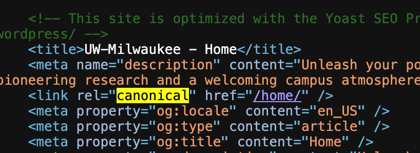 UWM canonical homepage screenshot