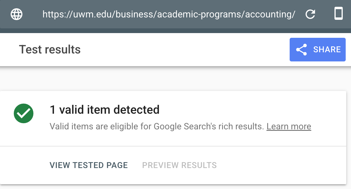 Schema validation screenshot